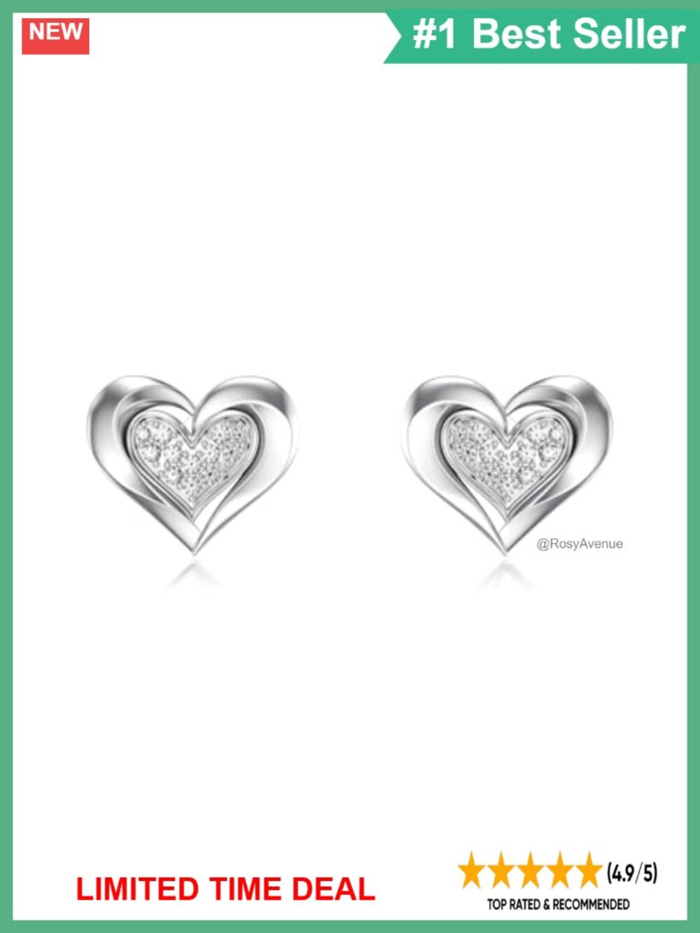 925 Sterling Silver Heart Stud Earrings with Lab Grown Diamond
